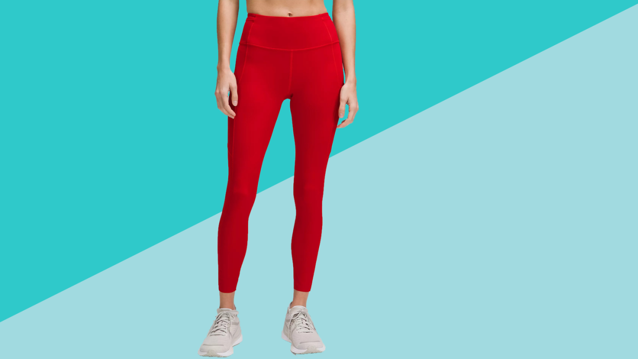 a person wearing red leggings