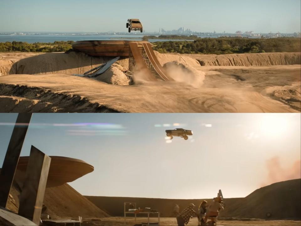 A side-by-side picture of the car jump.