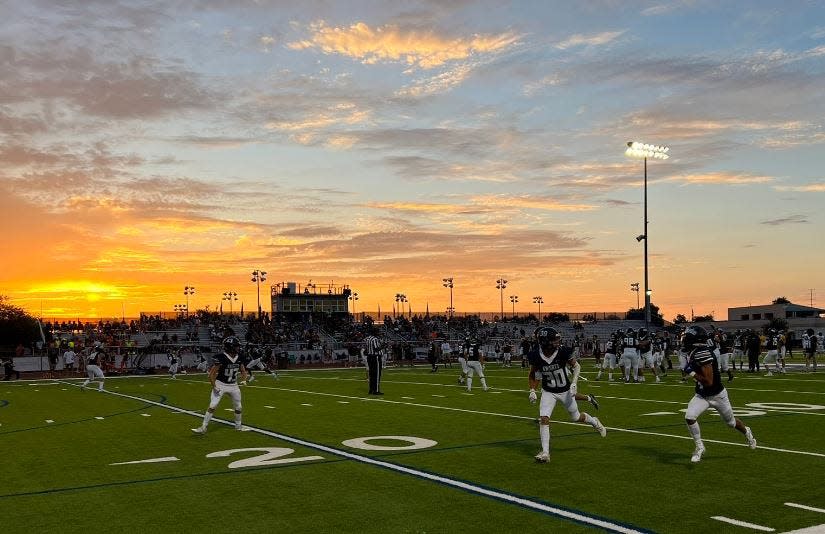 Pre-game warmups at Higley High School, where the Knights were hosting Marana High in Friday night football. Sept. 8, 2023.