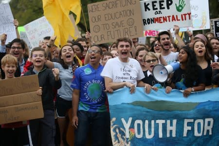 Students and activists are joined with Greta Thunberg to school strike for the climate in Washington, U.S.