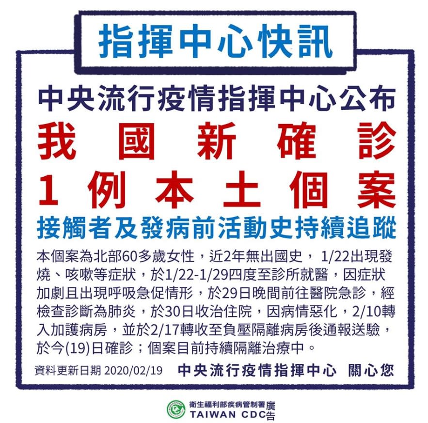 第24例婦人近2年無出國史。（圖／翻攝自臉書疾病管制署-1922防疫達人）