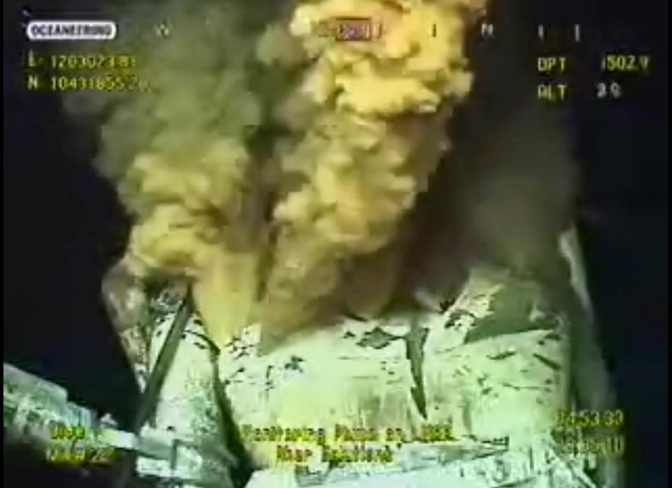 This May 28, 2010 image taken from a BP live video feed shows fluid escaping from a fractured pipe which has been spouting oil for 36 days on the seabed off the Louisiana coast following the explosion of the Deepwater Horizon offshore drilling platform. The United States filed suit on December 15, 2010 against BP and eight other companies for damages stemming from this year's oil spill in the Gulf of Mexico, the worst in US history. The complaint was filed by the Justice Department with a federal court in New Orleans, where thousands of individuals and small businesses have already sued the oil giant. (AFP / Getty Images)