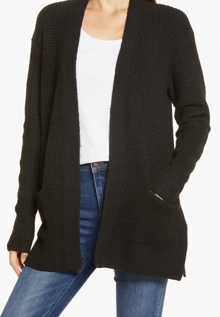 The black Open Front Cardigan is the perfect outfit topper. It goes with anything!