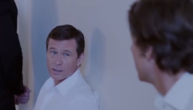 Connor Trinneer as George W Bush talking to Tom Cruise as Barry Seal