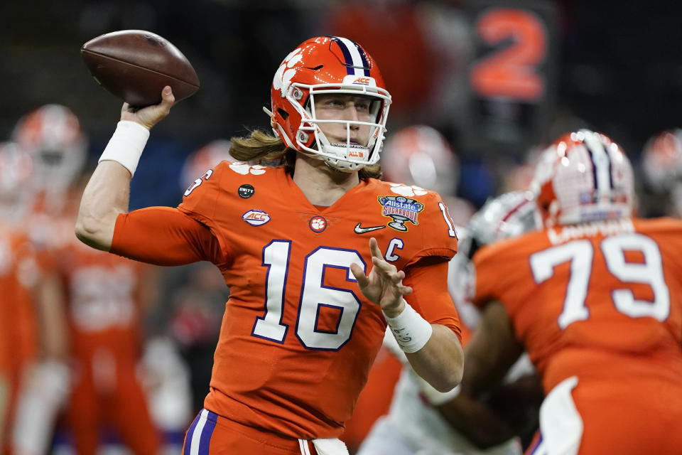 Clemson QB Trevor Lawrence passes against Ohio State during the first half of the Sugar Bowl on Jan. 1. (AP)