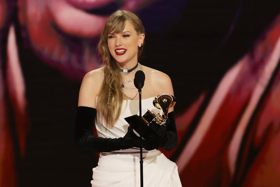 LOS ANGELES, CALIFORNIA - FEBRUARY 04: Taylor Swift accepts the Best Pop Vocal Album award for “Midnights” onstage during the 66th GRAMMY Awards at Crypto.com Arena on February 04, 2024 in Los Angeles, California. (Photo by Kevin Winter/Getty Images for The Recording Academy) ORG XMIT: 776091483 ORIG FILE ID: 1986514177