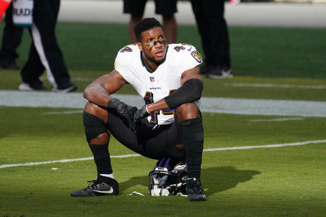 Baltimore Ravens cornerback Marlon Humphrey (44) in action during