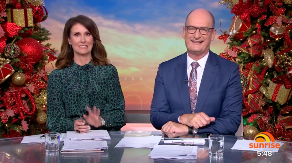 Natalie Barr and Kochie laughing on Sunrise