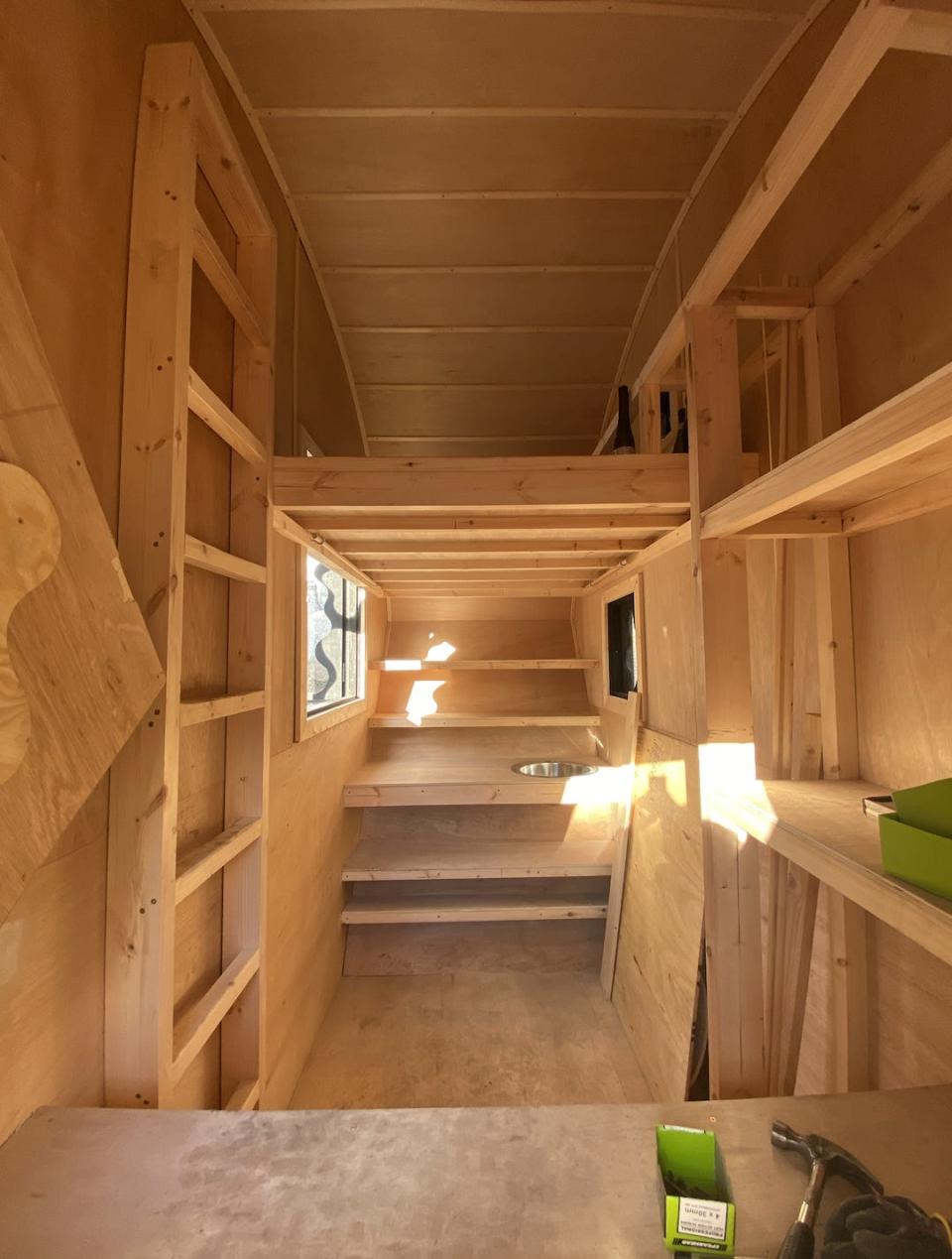 inside the tiny home with the early fittings
