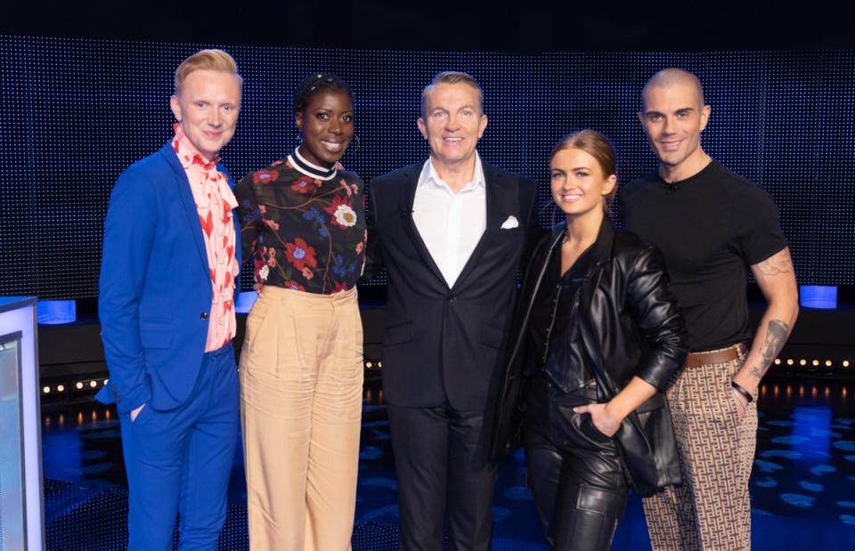 Maisie Smith and Max George pictured with Bradley Walsh and their team mates Owain Wyn Evans and Christine Ohuruogu (ITV)