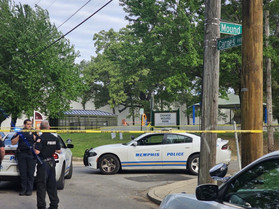 Police presence at Orange Mound Park following the block party shooting.