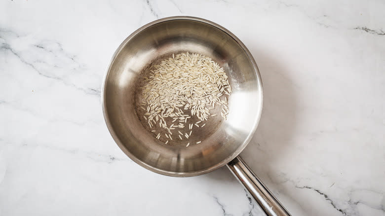 Rice in pan