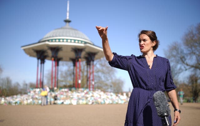 amie Klingler from Reclaim These Streets speaks to the media in Clapham Common, south London
