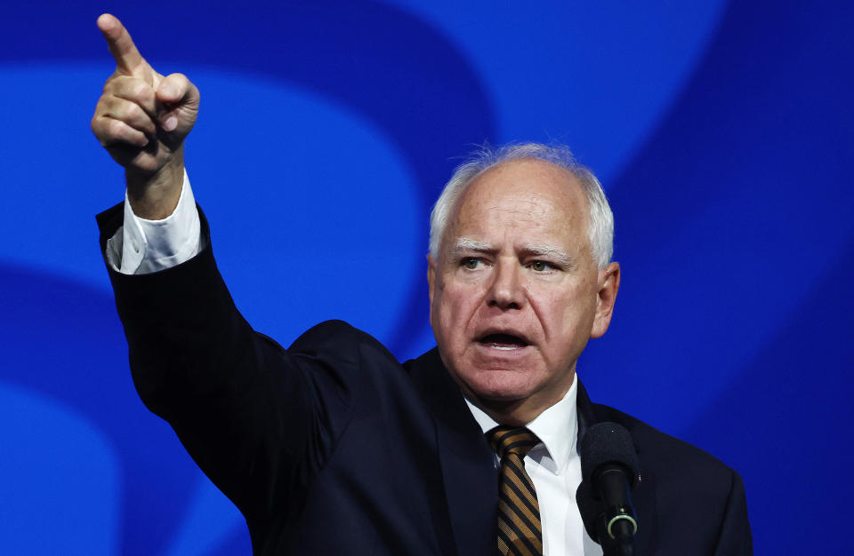 Minnesota Gov. Tim Walz speaks at the American Federation of State, County and Municipal Employees convention in Los Angeles on Tuesday. 