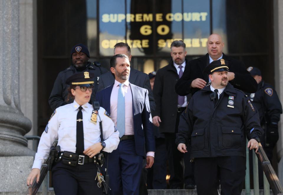 Donald Trump, Jr., outside the Trump civil fraud trial in New York.