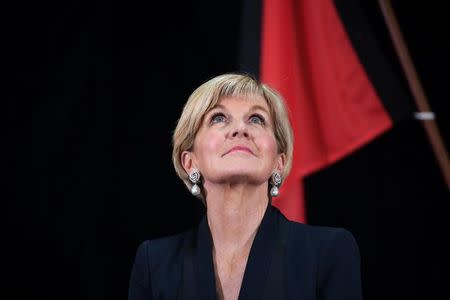 Australian Minister for Foreign Affairs Julie Bishop attends the official launch of the 2017 Foreign Policy White Paper at the Department of Foreign Affairs and Trade (DFAT) in Canberra, Australia November 23, 2017. AAP/Lukas Coch/via REUTERS