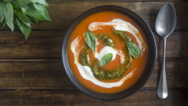 Tomato soup with pesto