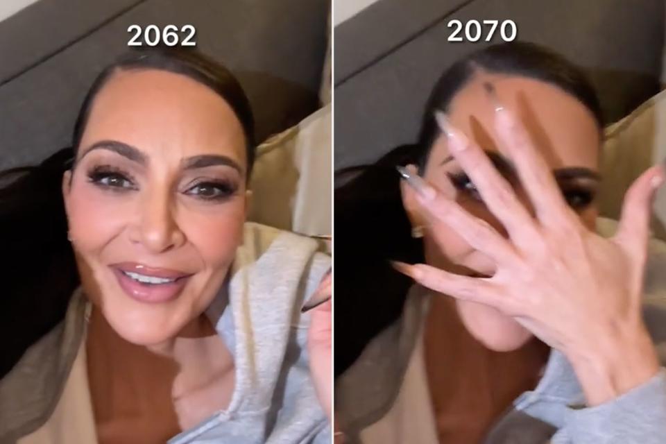 <p>A R I E L/Tiktok</p> Kim Kardashian using aging filter