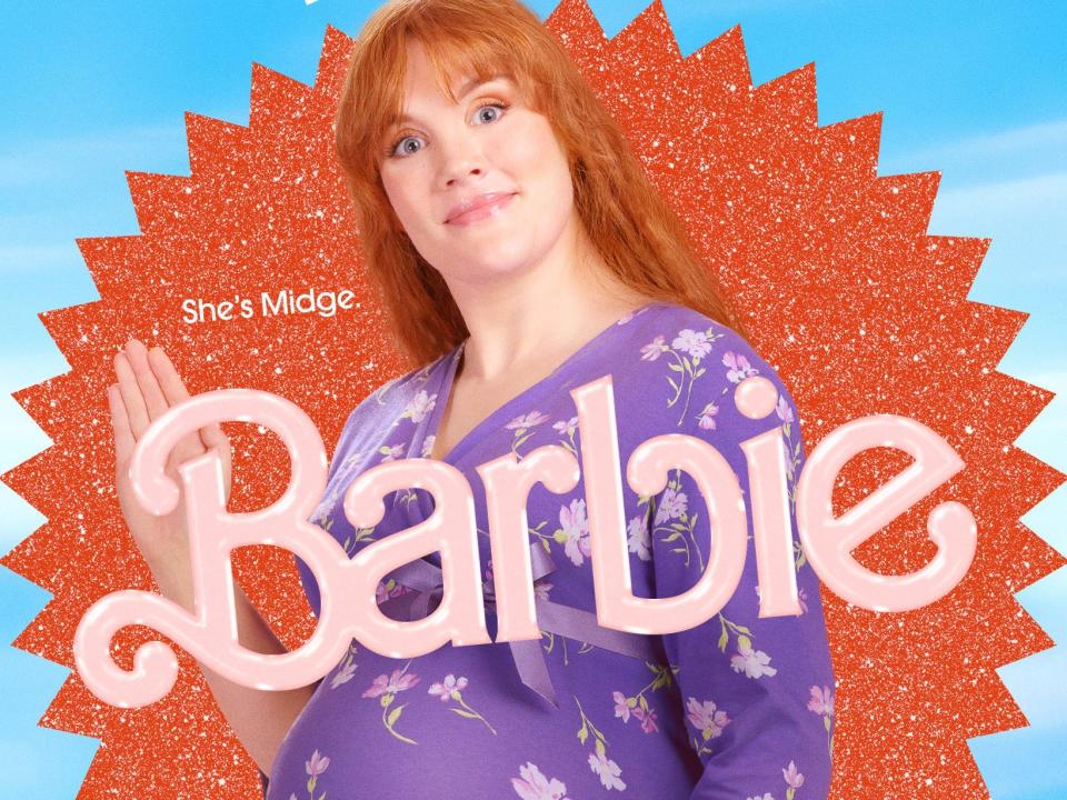 A "Barbie" movie poster featuring Emerald Fennell as controversial Barbie doll Midge.