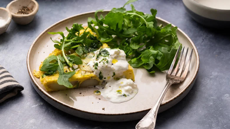 asparagus and tarragon frittata on plate