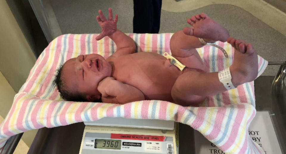 Chloe Andrews weighed 8.7 pounds and was 53 centimetres long. Source: Supplied/Tom Andrews