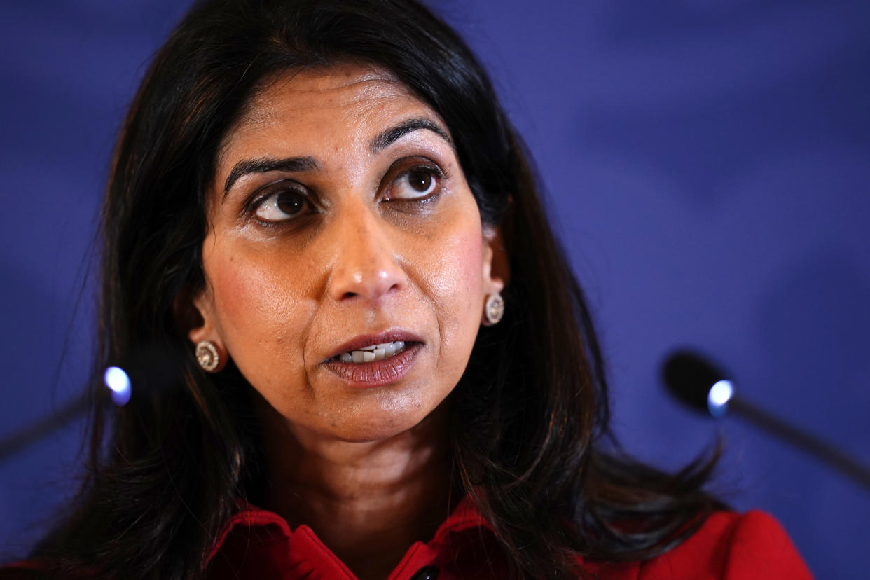 Home Secretary Suella Braverman during her speech in Westminster, London, for the launch of counter-terrorism strategy Contest 2023, which has been updated for the first time in five years. Picture date: Tuesday July 18, 2023. (Photo by Jordan Pettitt/PA Images via Getty Images)