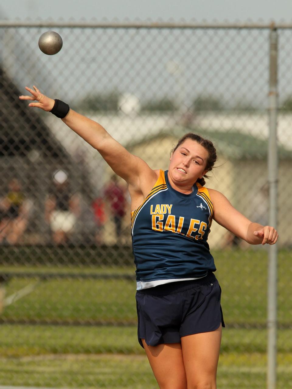 Lancaster's Peyton Wilson competes in shot put during the Division I regional meet on Wednesday, May 24, 2023.