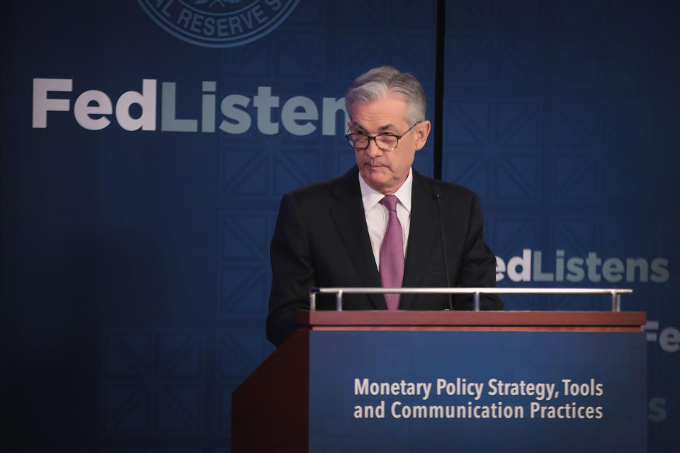 CHICAGO, ILLINOIS - JUNE 04: Jerome Powell, Chair, Board of Governors of the Federal Reserve speaks during a conference at the Federal Reserve Bank of Chicago on June 04, 2019 in Chicago, Illinois. The conference was held to discuss monetary policy strategy, tools and communication practices.  (Photo by Scott Olson/Getty Images)