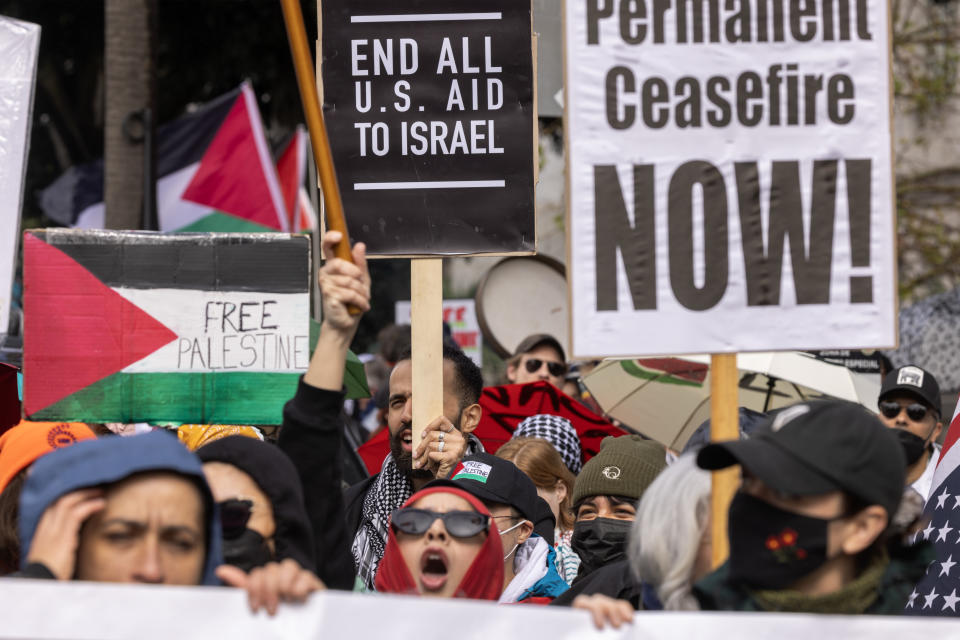 Protesters calling for a ceasefire march in Los Angeles.