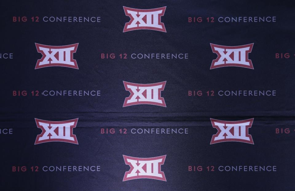 The Big 12 sports conference logo is shown in Irving, Texas, Thursday, June 2, 2016. (AP Photo/LM Otero)