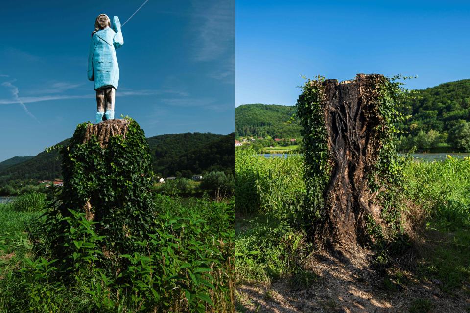 A statue of Melania Trump is seen set in the fields near the town of Sevnica, Slovenia, on July 7, 2020.
