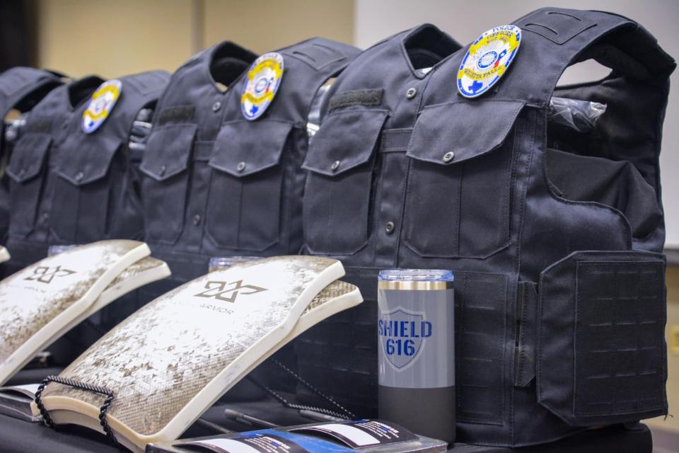 Wichita Falls police graduates and a county deputie received load bearing vests made possible through the Vicki McCoy with the James McCoy Foundation, the Dillard Foundation and Jake Skifstad with Shield 616,