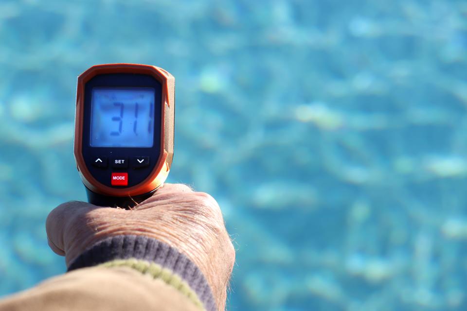 The water measured 31.1° as participates get ready to get in the pool for the annual Special Olympics Polar Plunge held at Amarillo Town Club on Hillside Saturday morning.