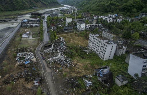 Houses destroyed by the 2008 Sichuan earthquake in Beichuan have been kept frozen in time since