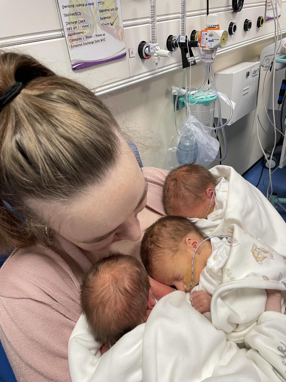 Bethany Harris with her newborns