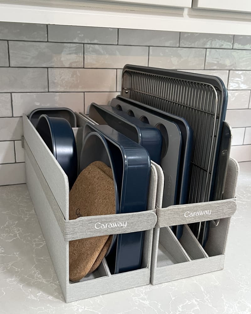 Caraway bakeware in storage on counter