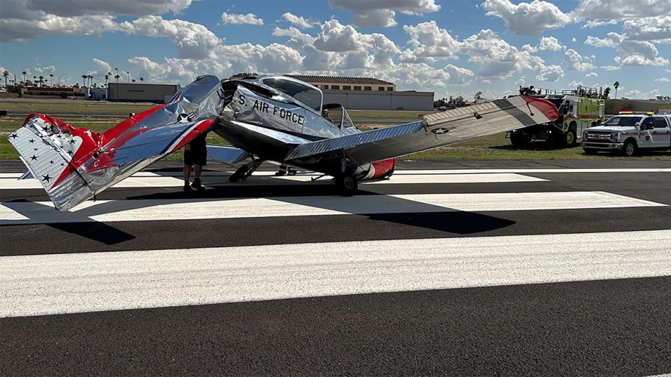 Midair collision involving two planes during aerial demonstration in Arizona left one plane cut in two