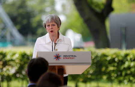 Britain's Prime Minister, Theresa May, speaks on science and the Industrial Strategy at Jodrell Bank in Macclesfield, Britain May 21, 2018. REUTERS/Darren Staples/Pool