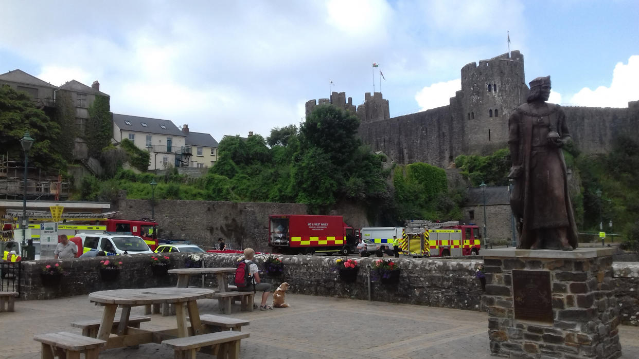 Emergency services were called to Pembroke Castle after Ap Evans' hoax. (PA/Dyfed-Powys Police)