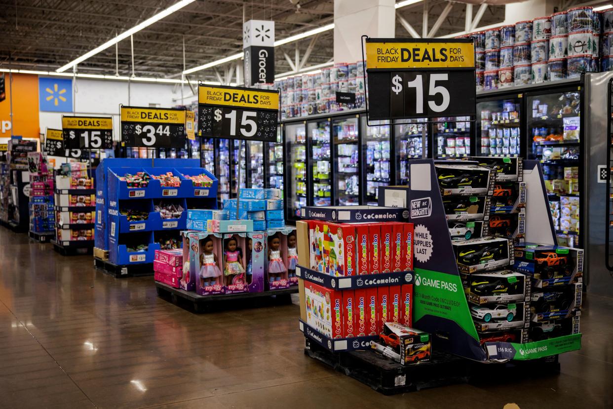 Black Friday toy sales are displayed at a Walmart store in Wilmington, Delaware, on November 25, 2022 . - With inflation on the rise, retailers are expecting that many shoppers will be looking for especially good deals as discretionary spending falls. (Photo by Samuel Corum / AFP) (Photo by SAMUEL CORUM/AFP via Getty Images)