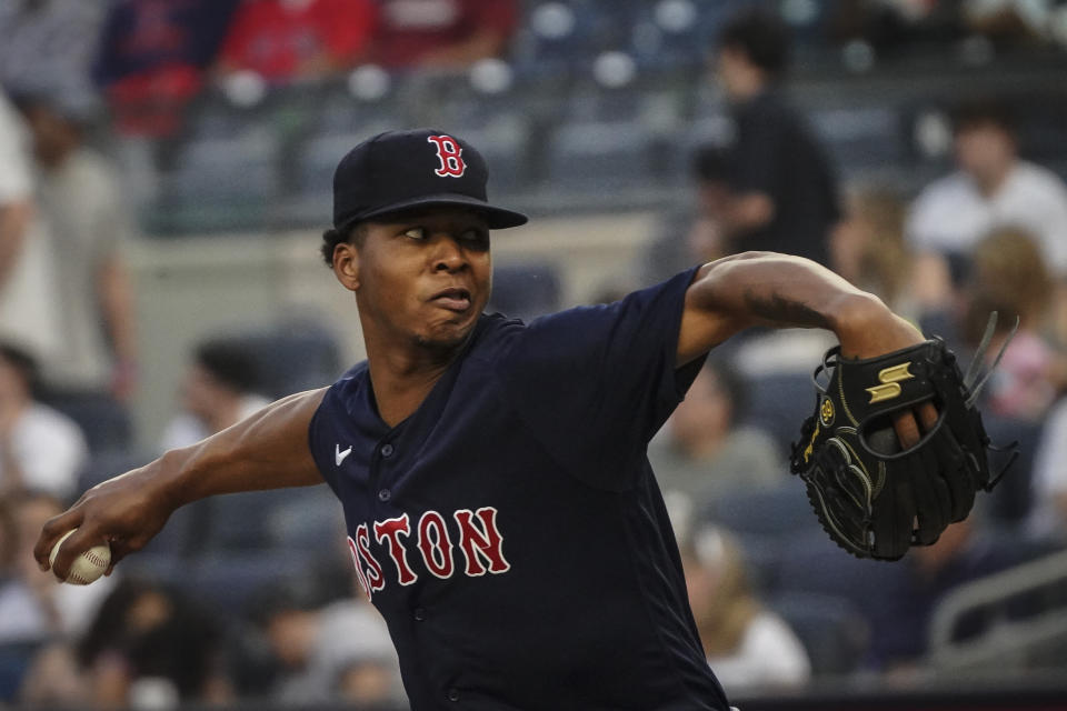 Boston Red Sox's Brayan Bello pitches during the second inning of a baseball game against the New York Yankees, Sunday, June 11, 2023, in New York. (AP Photo/Bebeto Matthews)