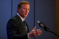 NFL commissioner Roger Goodell speaks during a news conference following the NFL owners autumn meeting in New York City, U.S., October 18, 2017. REUTERS/Brendan McDermid