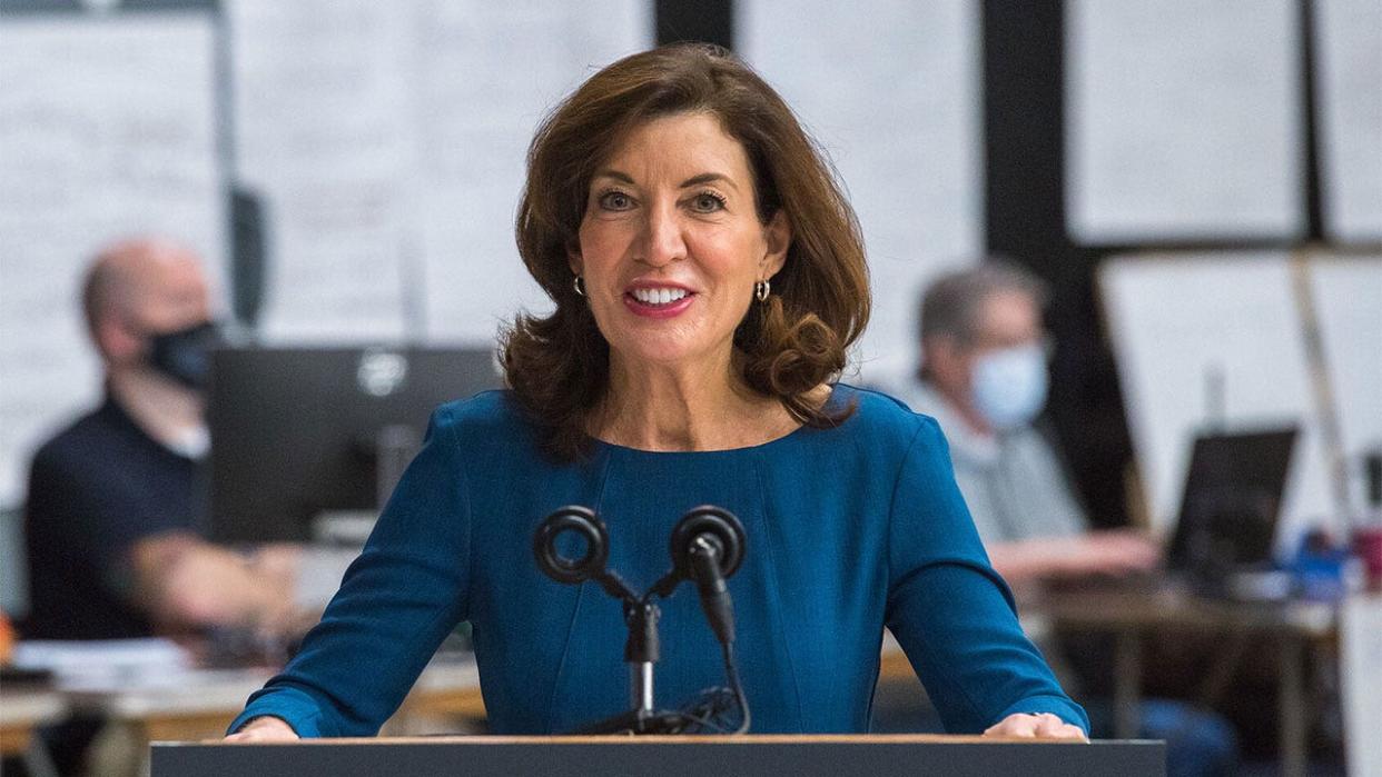 <div>Kathy Hochul speaks in Henrietta, N.Y. on Jan. 20, 2021. <strong>(Governors Press Office)</strong></div>