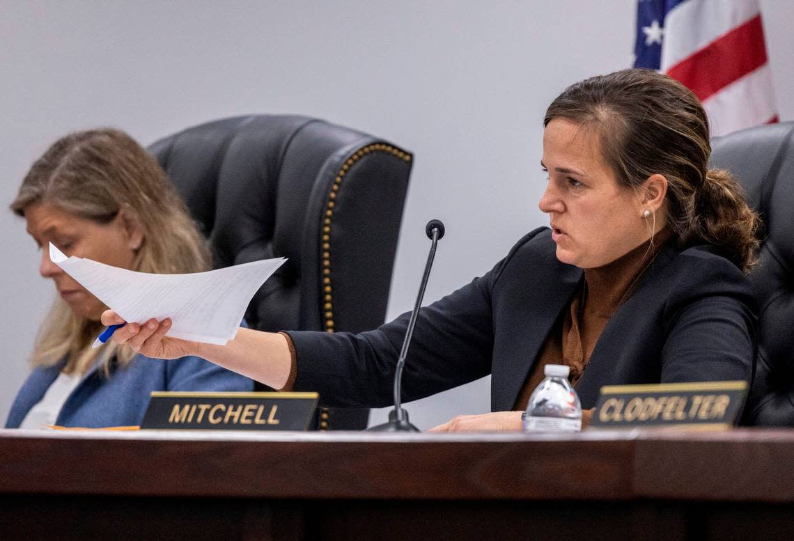 Chair Charlotte Mitchell, chair of the NC Utilities Commission asks Duke executives questions during a commission meeting Tuesday, Jan. 2, 2023, after severe cold weather and extreme demand led to power outages across the state during the Christmas weekend.