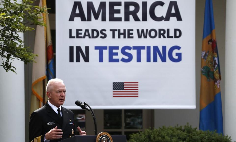 Brett Giroir speaks during a press briefing in the Rose Garden of the White House, 11 May 2020.