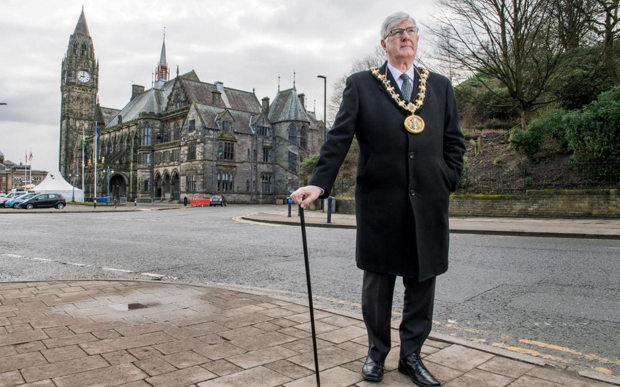 Ian Duckworth, 70, a former Conservative mayor of Rochdale has been campaigning for years for a wider appreciation of Rochdale's bells - PAUL COOPER