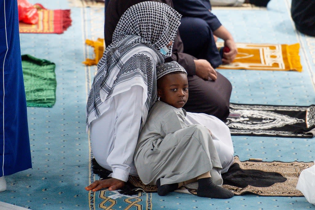 Worshippers at Green Lane Mosque in Birmingham take part in a prayer sitting to celebrate Eid al-Fitr in 2021 (Jacob King/PA) (PA Archive)