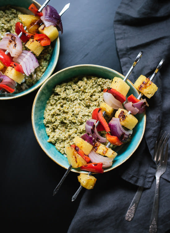 <strong>Get the <a href="http://cookieandkate.com/2015/freekeh-with-basil-cilantro-pesto-and-grilled-pineapple-skewers/" target="_blank">Grilled Pineapple Skewers recipe</a> from Cookie + Kate</strong>