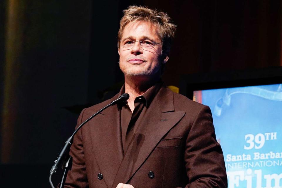 <p>Presley Ann/Getty Images for DAOU Family Estates</p> Brad Pitt on Feb. 8, 2024