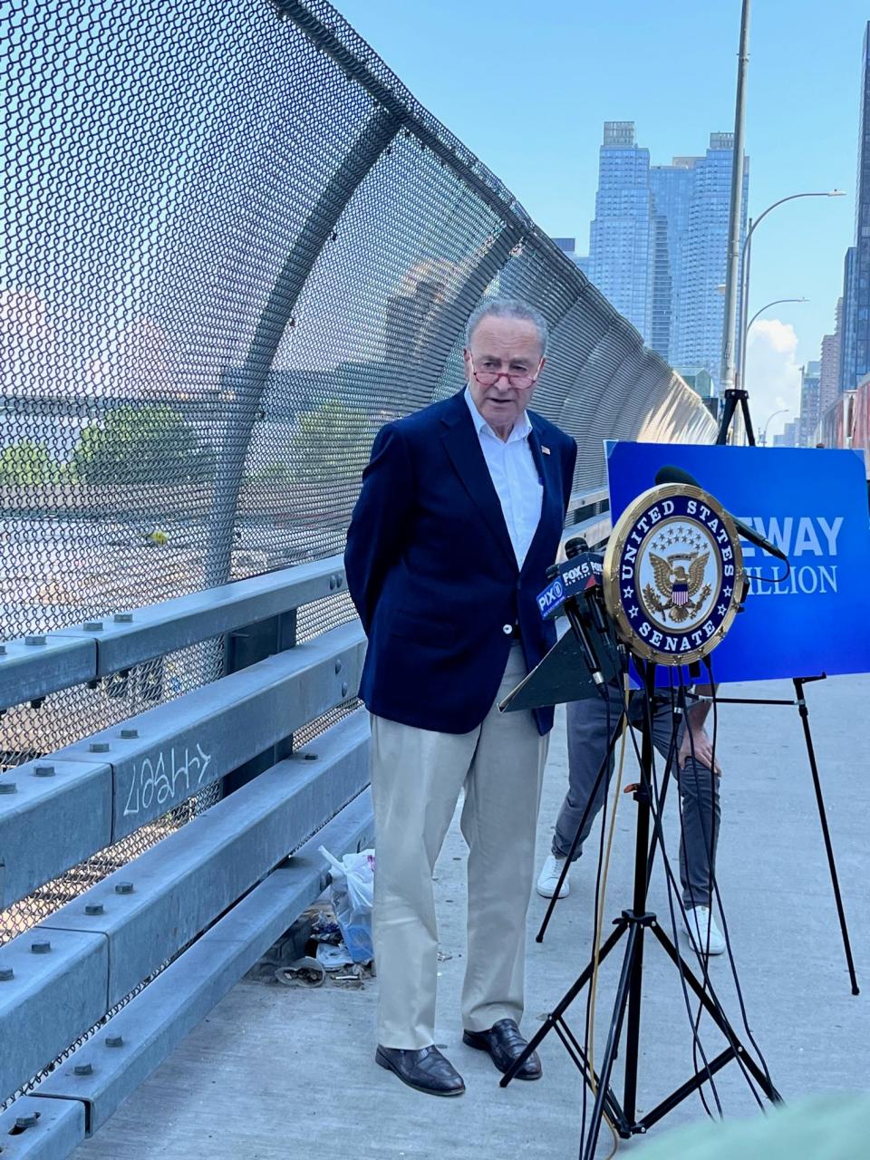 U.S. Sen. Chuck Schumer announcing major federal grant to fund the Gateway rail tunnel project under the Hudson River.